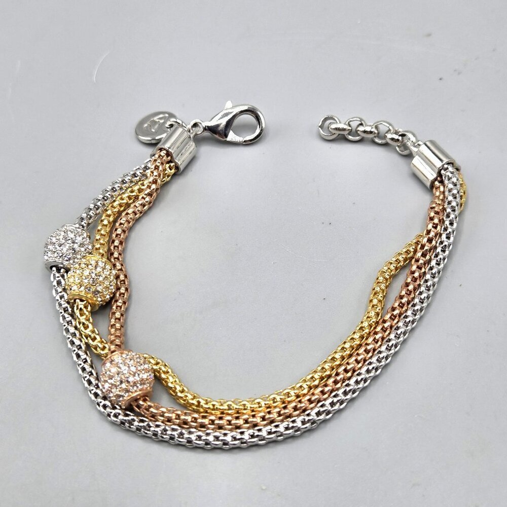 Bronzoro Tricolor Bracelet Crystal Ball Accents Italy